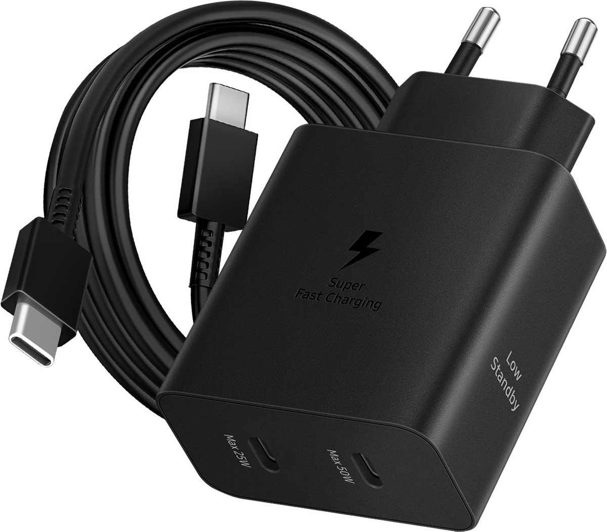 Samsung - Power Adapter Duo - 50W - USB-C - 1.8 Meter - Zwart