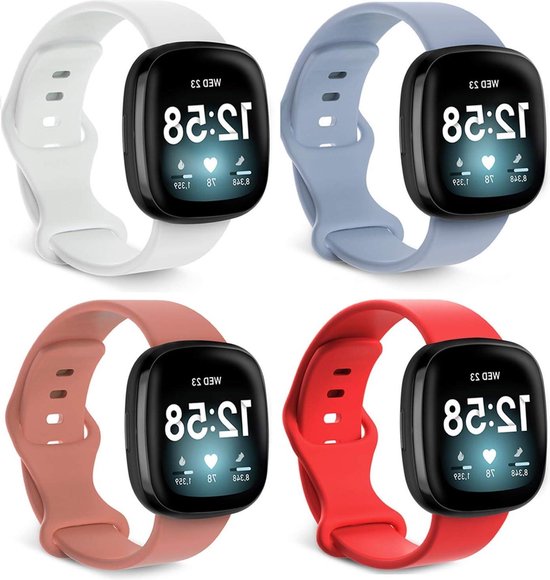 Lot de 4 bracelets de sport en silicone pour Fitbit Sense et Versa 3 – Bracelets de rechange réglables pour femmes et hommes