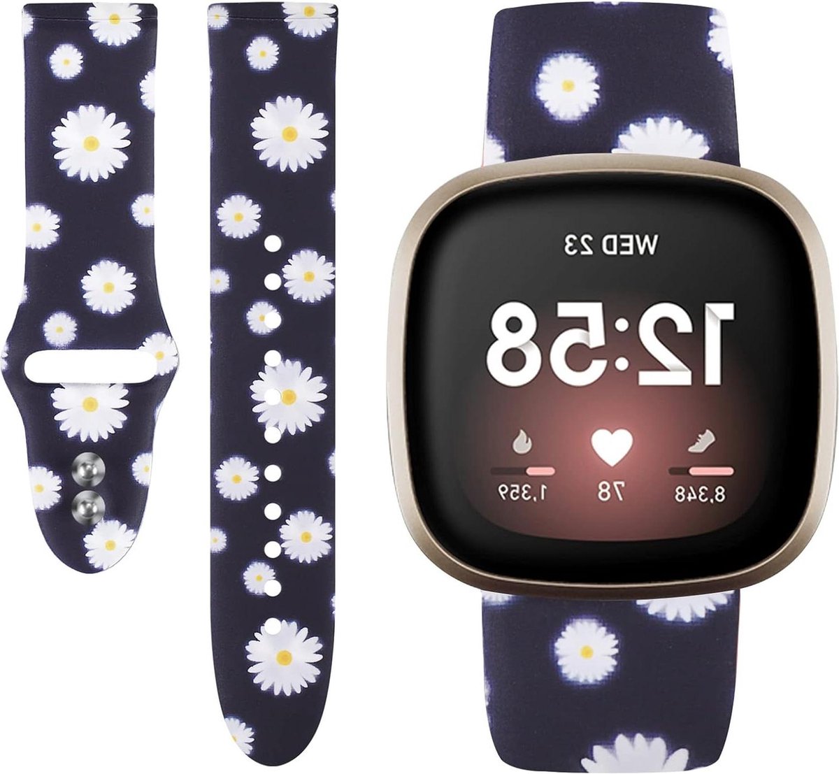 Zachte siliconen armband met bloemen - Waterdicht - Fitbit Versa 3/Versa 4/Sense 2 - Kleurrijk - Vrouwen en mannen