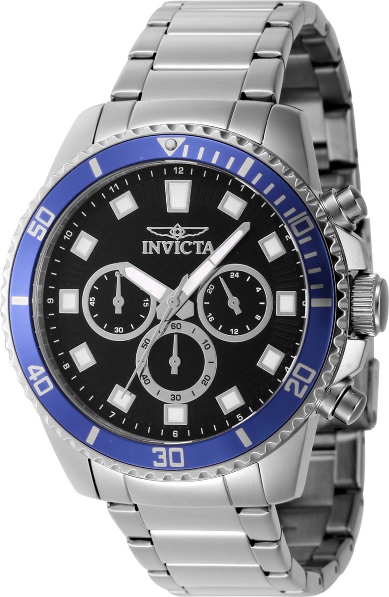 Invicta Pro Diver 46052 Heren Horloge - Waterdicht - Analoog - Quartz Uurwerk - Roestvrij Staal met zwarte Wijzerplaat - 45mm