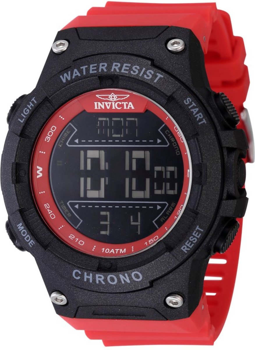 Invicta Racing Digital 47528 Heren Horloge - Waterdicht - Digtaal - Quartz Uurwerk - Plastic met zwarte Wijzerplaat - 52mm