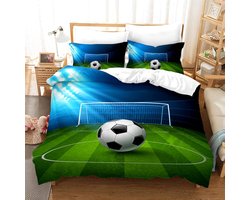 foto van 2 Persoon Voetbal Beddengoed - Sport - Dekbed - Jongens Meisjes - Voetbal - Dekbedovertrek - Met Ritssluiting - Zacht - Microvezel - 200x200cm