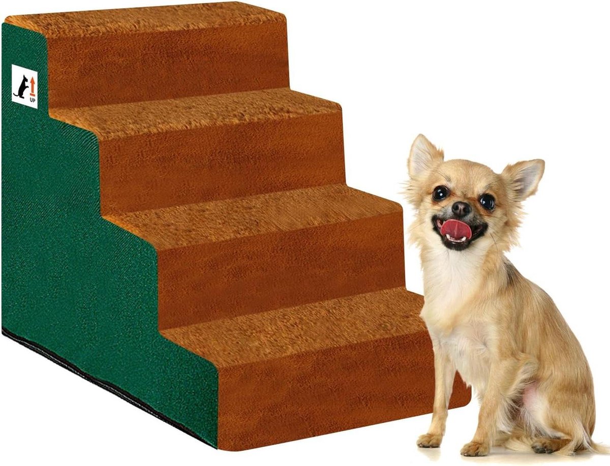 Hondentrap voor kleine honden 4-traps antislip kattentrap voor hoge bedden en bank bruin