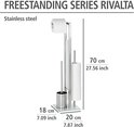 Vrijstaande Rivalta toiletgarnituur in RVS, 70 cm hoog, 18 cm breed, 20 cm diep, met toiletborstel, toiletrolhouder en reserve rolhouder.