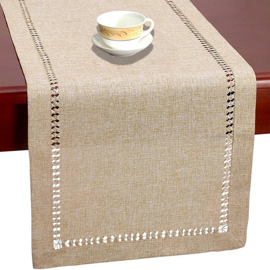 WiseGoods Chemin de table en tissu de Luxe 32 x 183 – Chemin de table – Accessoires de maison – Chemins de table – Décoration de Habitat – Décoration de la maison – Beige