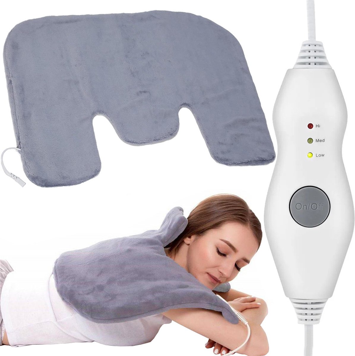 MOZY® - Nekverwarmer - 3 Warmtestanden - Fleece - Grijs - 58x44 cm - 80W - Warmtekussen - Nekpijn - Schouderpijn - Verwarmingskussen - Verwarmingsmat - Elektrisch Kussen - Heating Pad - Pijnverlichting - Menstruatie Verwarmingsdeken