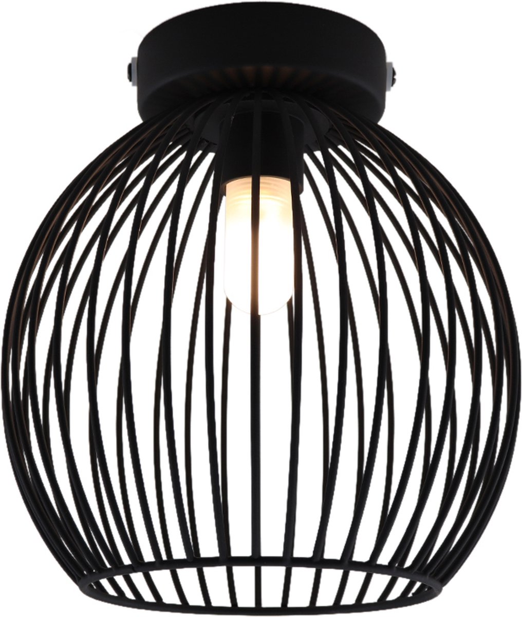 Olucia - WIRO - Badkamerplafondlamp - Zwart - Geschikt voor Badkamer - Vorm: Bol