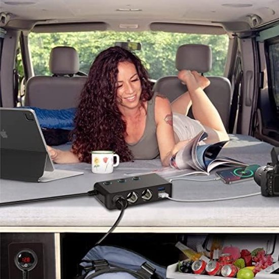 OOWOLF sigarettenaanstekerverdeler, QC 3.0 180W 12V/24V, adapter autolader, 3 DC stopcontactsplitter 4 USB-poorten autoverdeler voor smartphone, tablet, GPS, navigatiesysteem