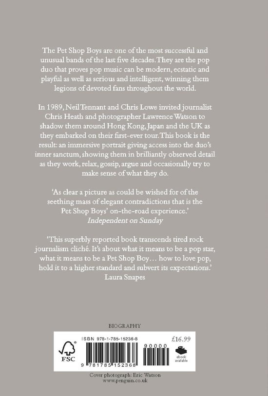 Boekcover met tekst over de Pet Shop Boys, ISBN 978-1-785-15236-8, £16.99.
