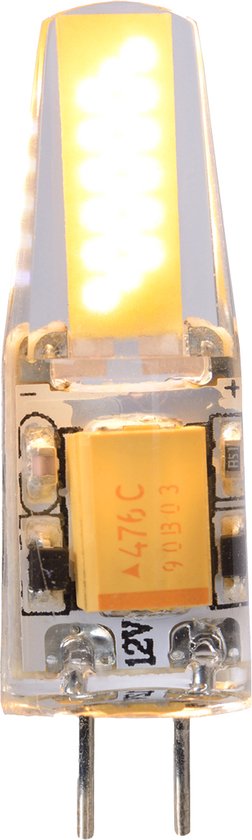 Une petite ampoule LED G4 avec 2 broches et un boîtier transparent.