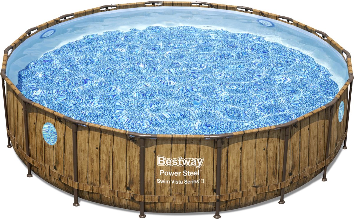 Bestway - Power Steel Swim Vista - Opzetzwembad inclusief filterpomp en accessoires - 549x122 cm - Houtprint - Rond — afbeelding 6