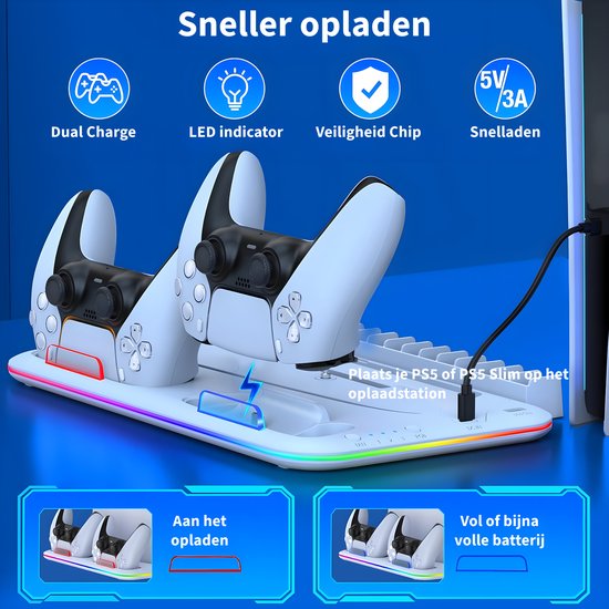 Support de console – Convient pour chargeur de contrôleur de station de charge Playstation 5 – Accessoires de vêtements pour bébé – Station d'accueil – Convient pour Sony PlayStation 5, PS5, Slim, Digital, Disc – Station de charge – Wit