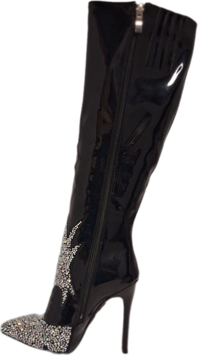 RUON-EROTISCH HOGE LAKLAARS MET MARCESITE-NAALDHAK-BLACK-37