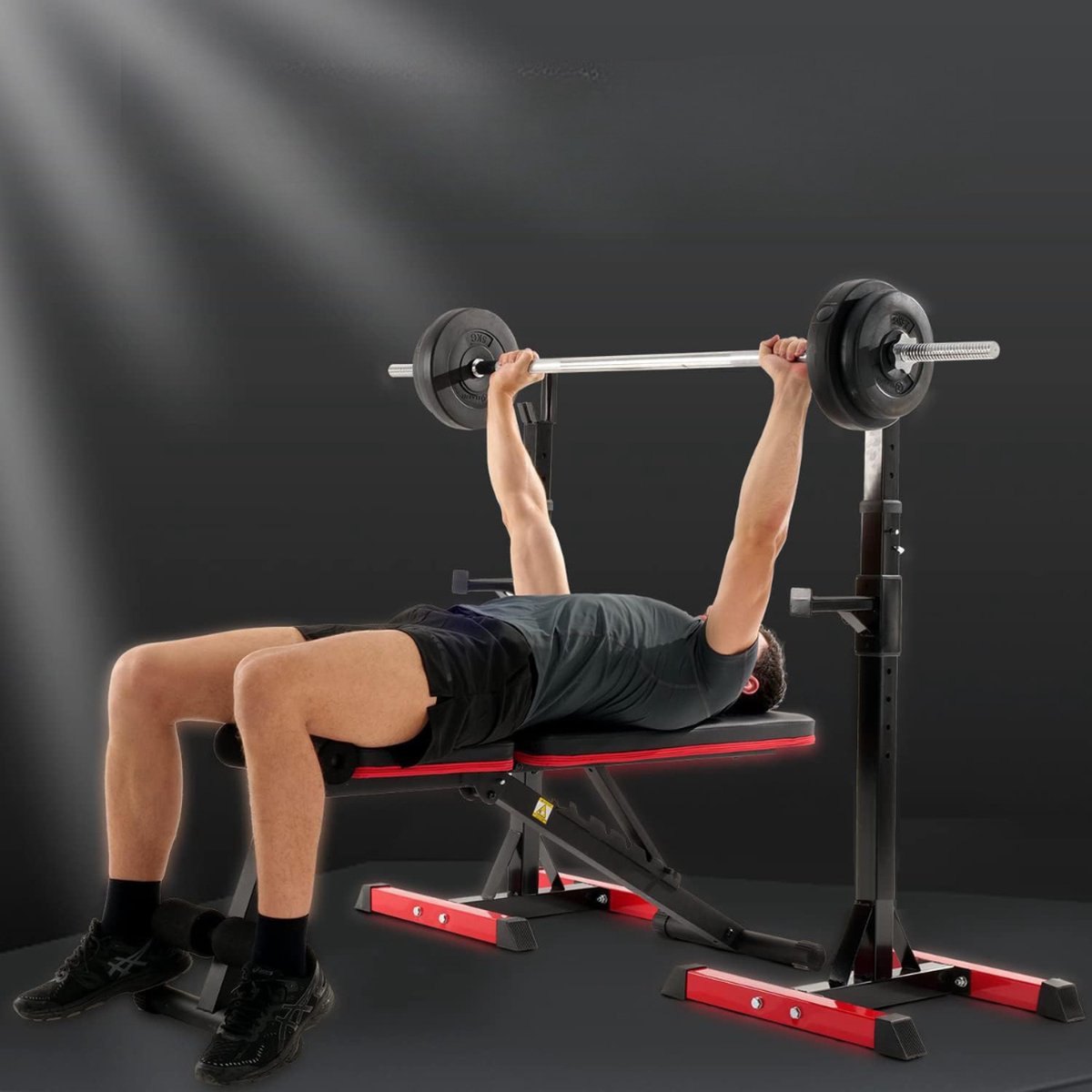 Squat Rack - Power Rack - Haltersteunen - Squat - Halterstandaard - Power Rack Krachtstation - Squatrek - Krachtstations - Bench Press - Home Gym - Home Gym Krachtstation - 6 Verstelbare Hoogtes - Antislip Voetsteunen - Beginners & Gevorderden thumbnail 5