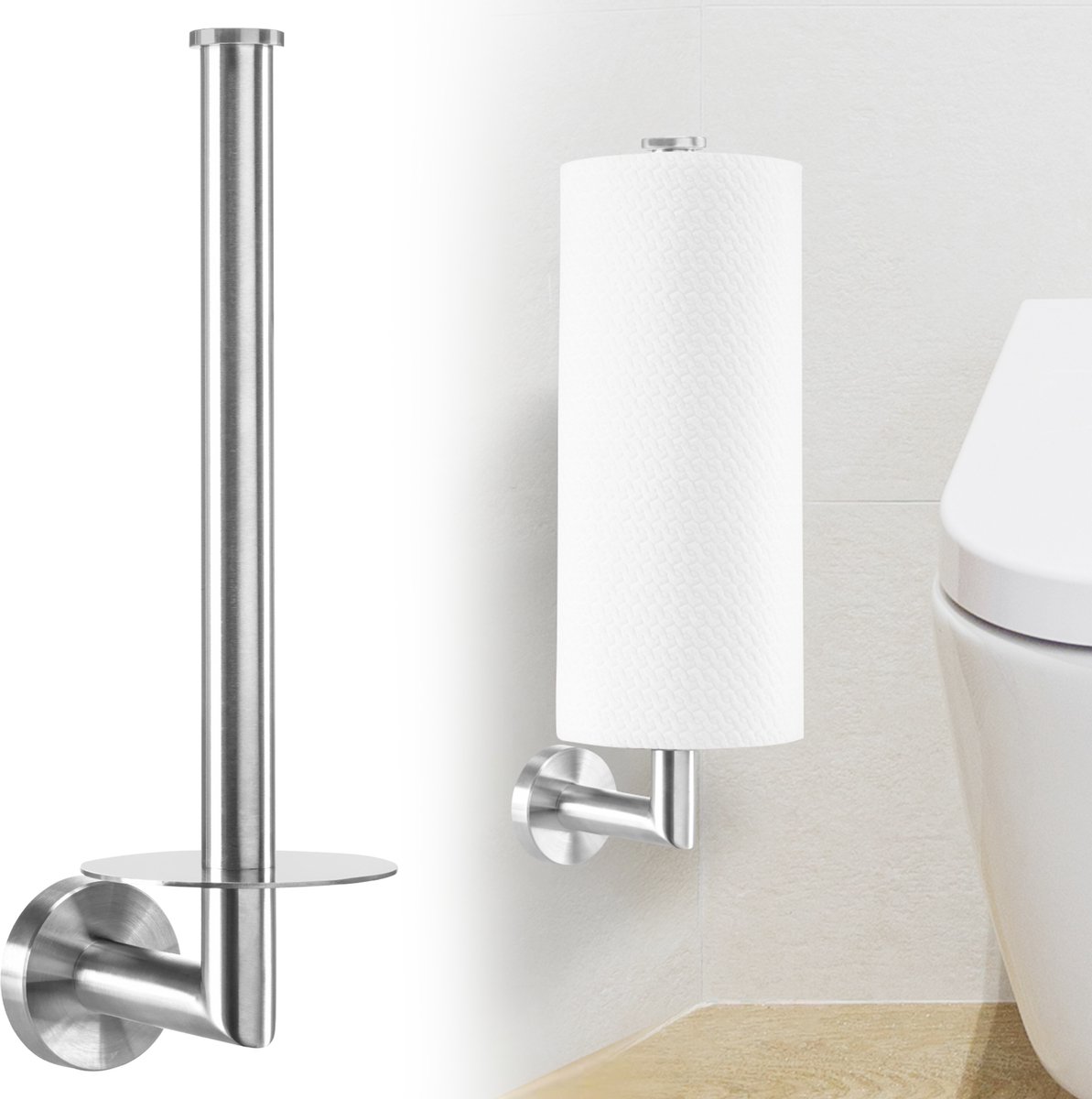 Reserverolhouder Hangend - Rvs Zilver - Boren - Wc rolhouder Reserve voor 2 rollen