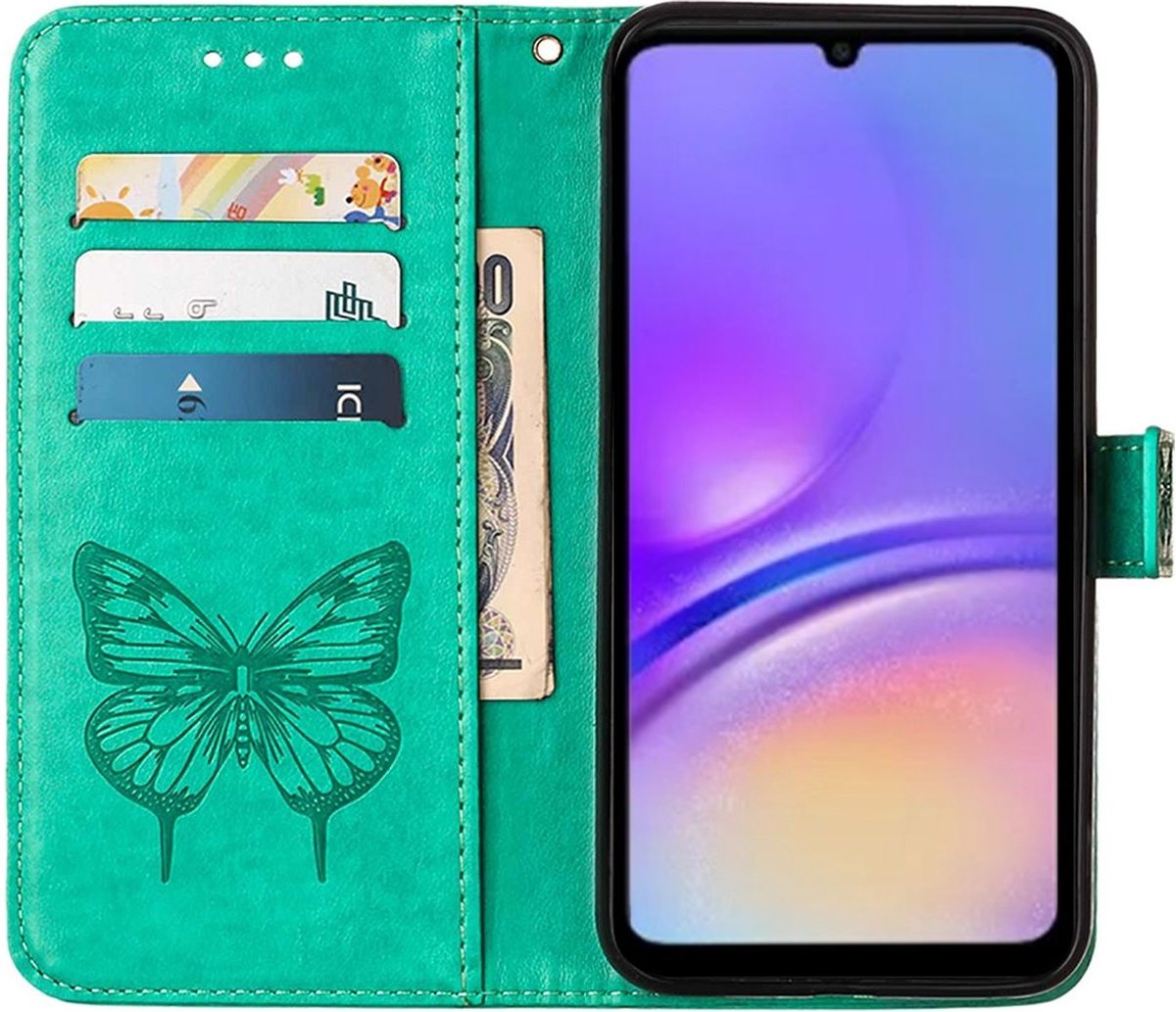 Mobigear Telefoonhoesje geschikt voor Samsung Galaxy A05 Hoesje | Mobigear Butterfly Bookcase Portemonnee | Pasjeshouder voor 3 Pasjes | Telefoonhoesje voor Pinpas / OV Kaart / Rijbewijs - Groen