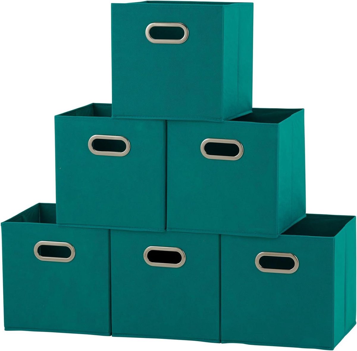 Opvouwbare stoffen opbergbakken - Set van 6 Cubbykubussen met handgrepen - Aqua Teal - 27 kg.
