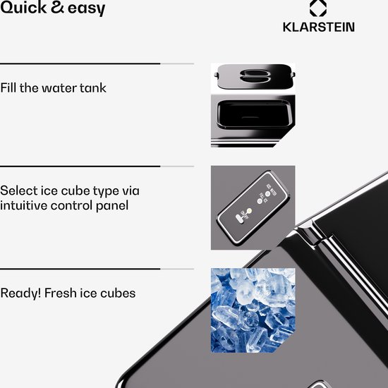 Klarstein ijsblokjesmachine - roestvrij staal, 13 kg/24 uur, touchscreen, kristalheldere ijsblokjes, laag energieverbruik, ideaal voor feestjes/tuinfeesten - voor Thuis - Ice Maker - Ice Cube Maker - IJsmaker - IJsblokjesmaker van Klarstein — afbeelding 2