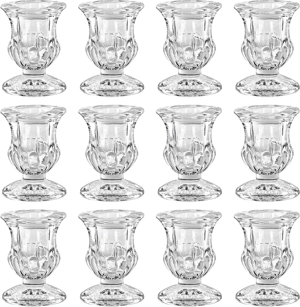 Allecto - Taps Toelopende Kaarsen Houder Set - Kristalhelder Glas - Bruiloft Decoratie - 12 Stuks - Aromatherapie - Huisornamenten - Geschikt voor Tafels - Transparant - 4,7 x 6,3 cm - Kaarsenhouders.