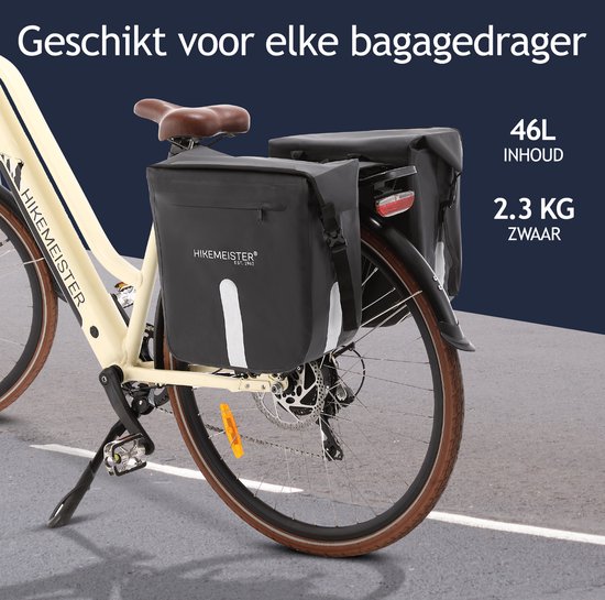Hikemeister ® Paris - Fietstas Dubbel - Waterdicht Materiaal - 46L - Zwart - 500D Polyester - Fietstassen elektrische fietsen van Hikemeister — afbeelding 4