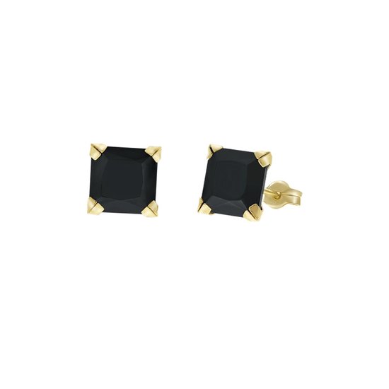 Lucardi - Boucles d'oreilles en or jaune 14 carats avec zircone noire