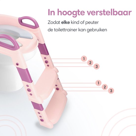 Macx & Macx WC Verkleiner met Trapje - Toilettrainer met Handvaten en Opstapje - Opvouwbaar Toilet Bril Zitje - WC Zindelijkheids Training voor Jongens/Meisjes - Urinoirs voor Kind/Peuter van 2 tot 7 jaar - Toiletverkleiner Roze