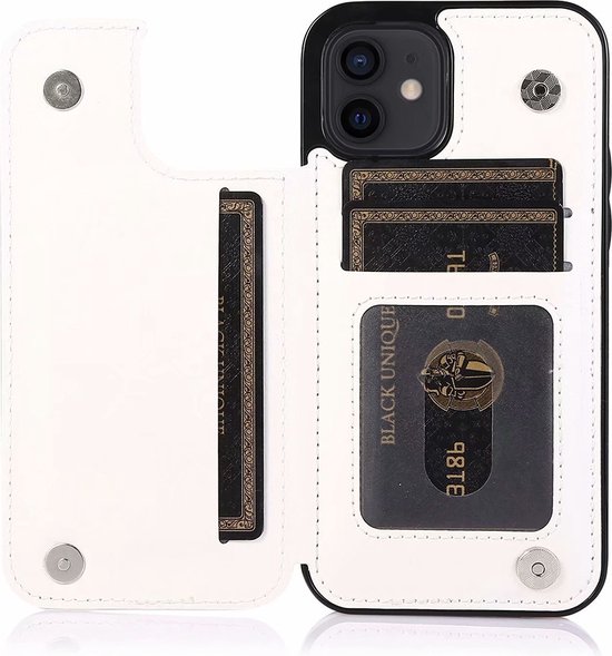 Coque adaptée pour iPhone 16 Pro Max - Coque arrière - Porte-cartes - Portefeuille - Simili cuir - Wit