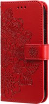 Étui adapté pour iPhone 16 Plus - Bookcase - Porte-cartes - Portefeuille - Imprimé fleuri - Simili cuir - Rouge