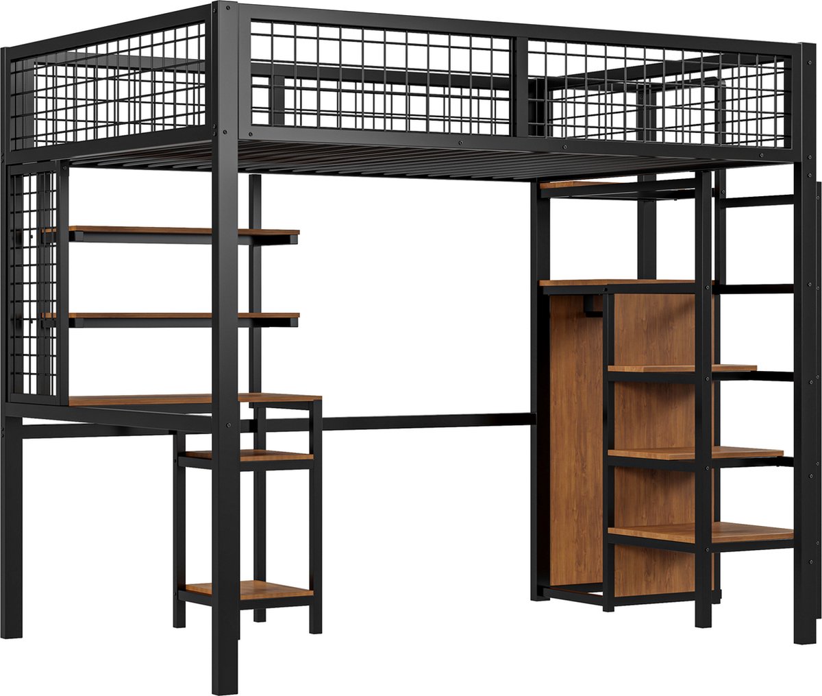 Lit Superposé Métal 140x200 Cm - Design Maison Avec échelle Et Porte - Pour Chambre D'enfants Ou Ado