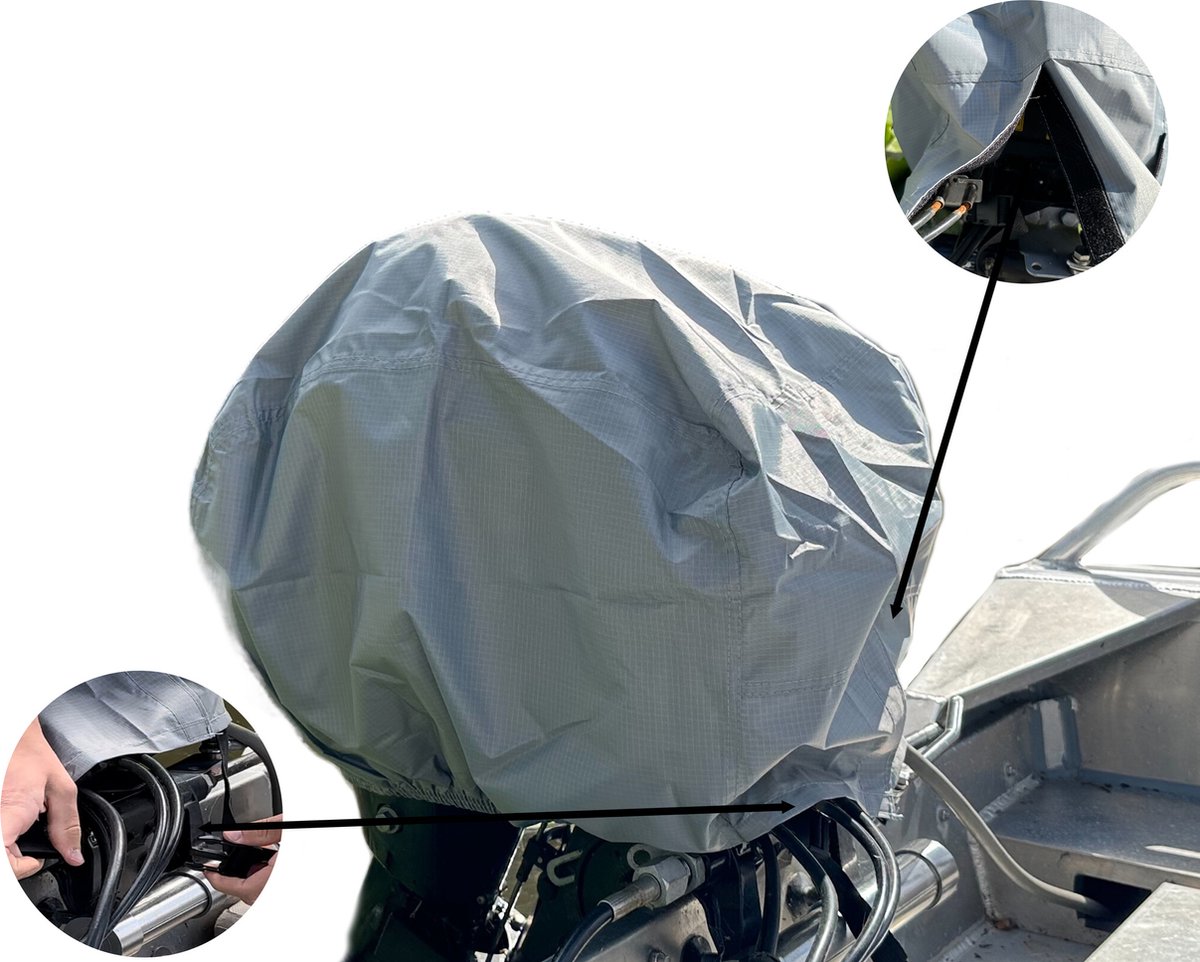 CUHOC Diamond waterdichte buitenboordmotor hoes - geschikt voor o.a. Yamaha en Suzuki tot 50PK - buitenboordmotorhoes - Grijs - 55x35x40 cm - Met klittenband en stormband en elastiek - 420D Oxford met 40+ UV .