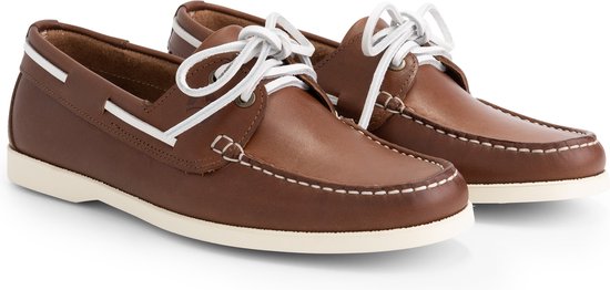 Foto: Travelin exmouth dames leren moccasins met veter bootschoenen instappers cognac bruin leer