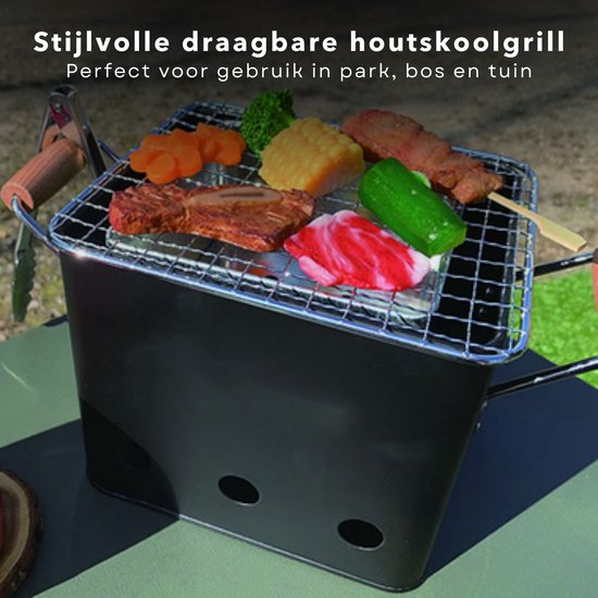 Cheqo® BBQ Kubus - Mini-Barbecue - Mat Zwart - Compacte Eenpersoons Barbecue - 18x15xH15 cm - Geschikt voor Houtskool - Draagbare Grill voor Outdoor Gebruik - Kleine BBQ voor Picknicks - Kamperen - Tuinfeestjes van Cheqo — afbeelding 2