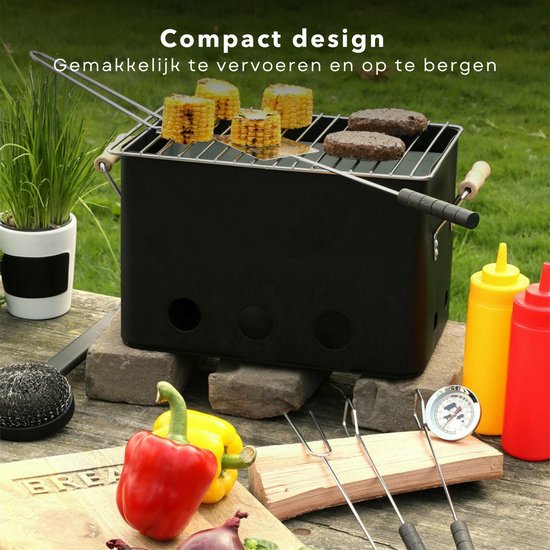 Cheqo® BBQ Kubus - Mini-Barbecue - Mat Zwart - Compacte Eenpersoons Barbecue - 18x15xH15 cm - Geschikt voor Houtskool - Draagbare Grill voor Outdoor Gebruik - Kleine BBQ voor Picknicks - Kamperen - Tuinfeestjes van Cheqo — afbeelding 5