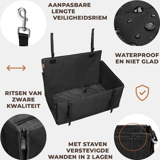 Autostoel hond extra stevig - kleine en middelgrote honden - 4 bevestigingsriemen - waterdicht - achterbank - maat L - zwart van $ — afbeelding 4