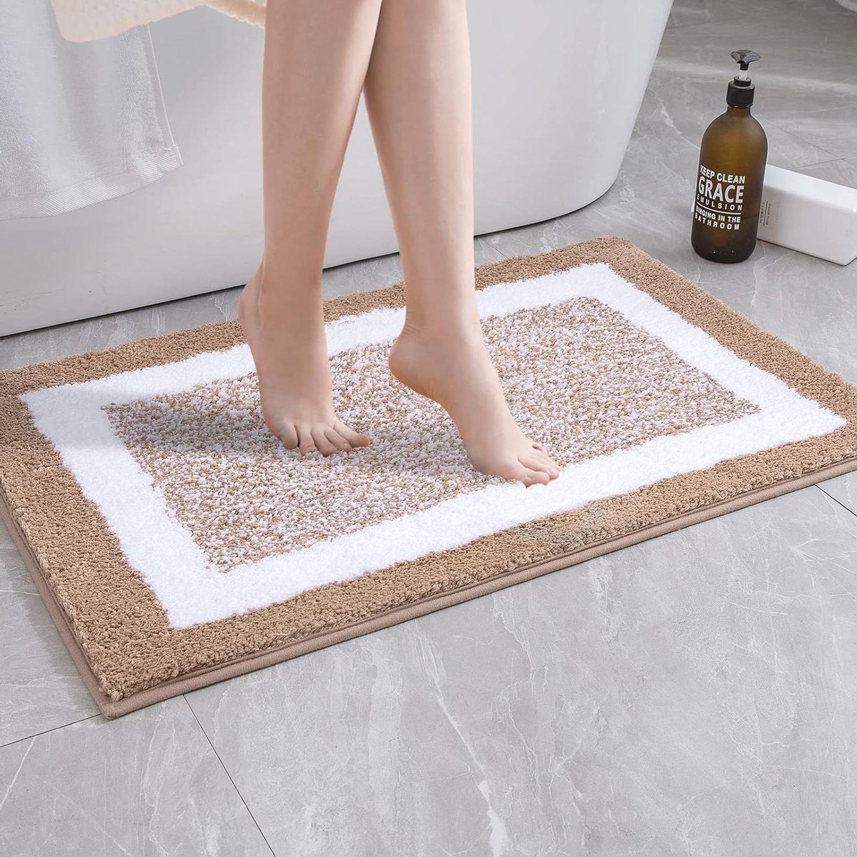 Absorberende antislip badmat - Hoge hygroscopiciteit - Kleurverloop - Zachte shaggy mat voor slaapkamer, entree, keuken - 40 x 60 cm - Koffiebruin