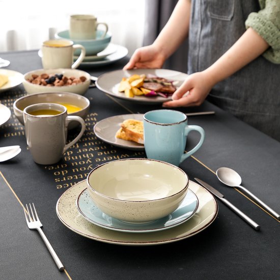 Service de table de Luxe LBB – 32 pièces – 8 personnes – Porcelaine – Service d'assiettes – Assiettes plates – Assiettes à dessert – Bols – Mugs – Bols – Multicolore