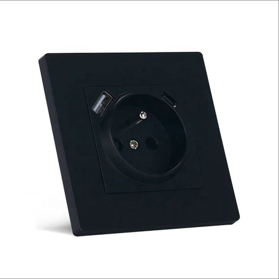 Inbouw Stopcontact met USB & USB-C - Wandcontactdoos (WCD) - Zwart ...