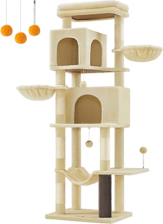 MIUZMORE Kattenwandplanken, Kattenlooppaden van grenen voor aan de muur, inclusief kattenwandbed en kattenkrabmat - Kattenwandmeubels