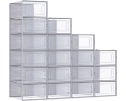 Schoenendoos Organizer - Opbergcontainer - Doorzichtige plastic bakken - Stapelbaar ontwerp - 33,5 cm x 23,2 cm x 14,3 cm - Set van 18