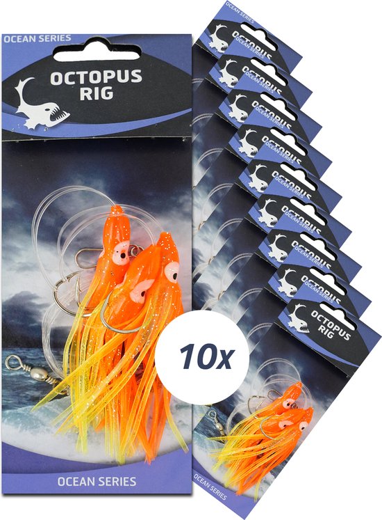 Foto: Eurocatch octopus onderlijnen 3 haken oranje geel 10 stuks wrakvissen kabeljauw zeevissen kabeljauw