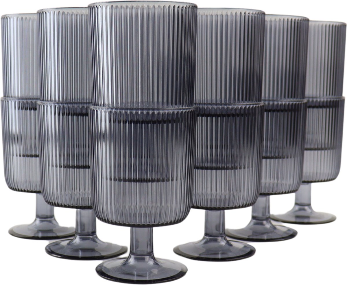 OTIX Kunststof Wijnglazen - Herbruikbaar - Set van 12 - voor Rode en Witte Wijn - 300ml - Grijs - Transparant - Kunststof - Wijnglas - ECLIPSE