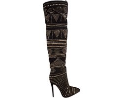 RUON- HOGE EROTISCHE LAARS -SUEDELOOK MET STRASS EN STUDS-BLACK-38