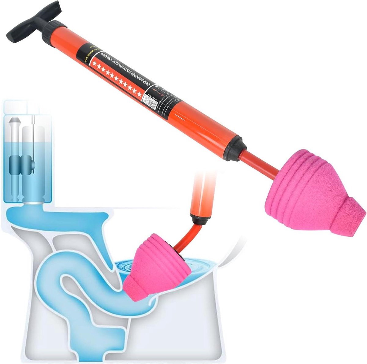 Hogedruk-toiletontgrendeling - toiletpijpzuiger, sanitair gereedschap voor verstopte leidingen | WC-ontstopper met ergonomische handgreep, pneumatische zuiger
