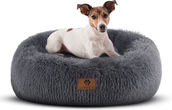 Lunspets Hondenmand - Hondenkussen - Donut Hondenmand - Fluffy - Donut - Pluche - Afneembare hoes - Wasbaar - 70CM - Grijs
