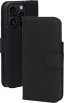 Mobiparts MagSafe Wallet/Book Case adapté à Apple iPhone 16 Pro - Cuir véritable - Fermeture magnétique - Espace pour trois cartes - Doublure en microfibre - Zwart