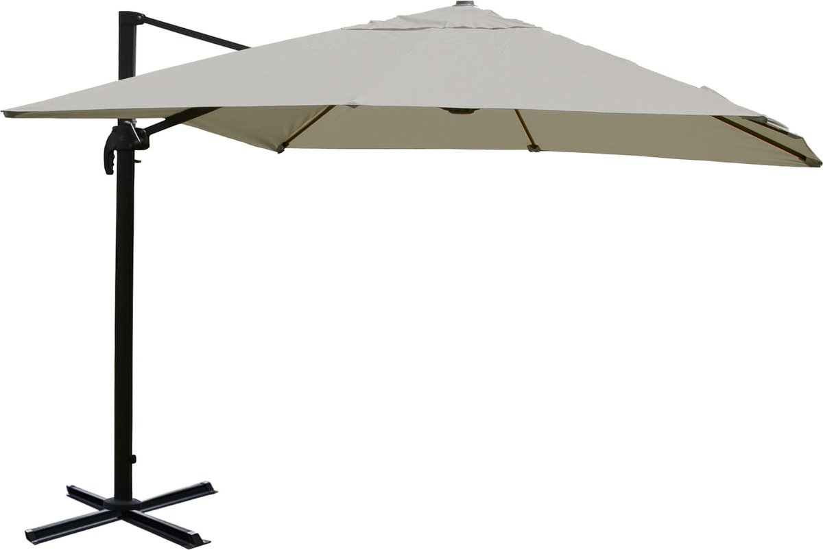 Zweefparasol MCW-A96, parasol, 3x3m (Ø4.24m) polyester/aluminium 23kg ~ creme-grijs zonder voet