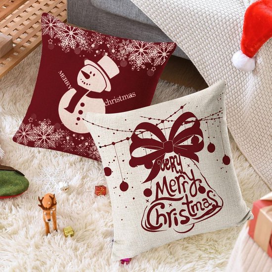 ZJILIXIA 4 stuks kerst kussenslopen 40x40 cm, kerstdecoratie kussenslopen, decoratief kussen, linnen kussenhoes kerst, kerstdecoratie voor woonkamer slaapkamer sofa decoraties (Rood-1