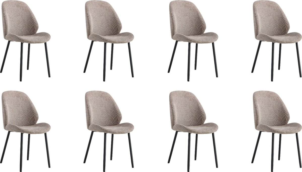 QUVIO Eetkamerstoelen Lola - Eetkamerstoel - Grijze stoel - Polyester - Staal - Grijs - Set van 8 Lichtbruin
