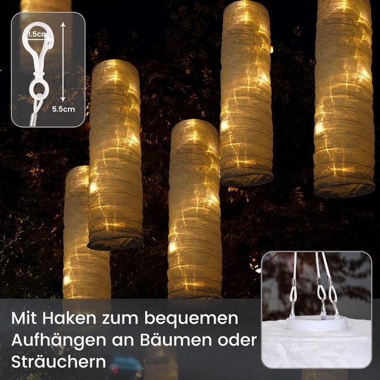 Lampion XXL slang wit feestdecoratie vintage stijl zonnelampen voor buiten weerbestendig verlichting voor tuin of als balkondecoratie 80 x 20 cm weerbestendig met 15 Mirco leds - Zonne-energie - Slangvormige lampion