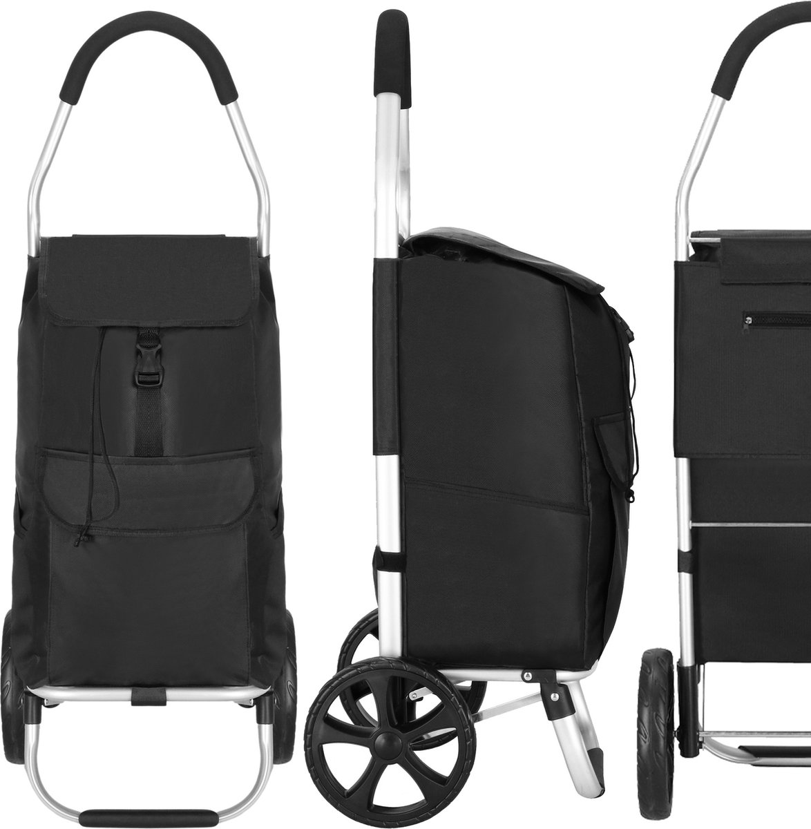 Springos Boodschappentrolley - Boodschappenkrat - Met Twee Wielen - Grijs - Zwart - 42 L - 28 KG - 99 x 57 CM